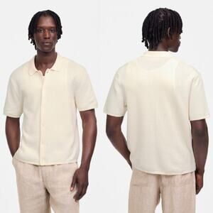 Madewell Men's Tuck-Stitch Button-Up Sweater Polo NV092 Vintage Ivory Size L NWT